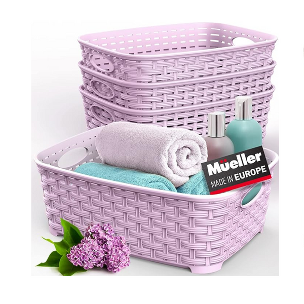 4-Pack Plastic Storage Bins, Household Organizers (3 Colors)