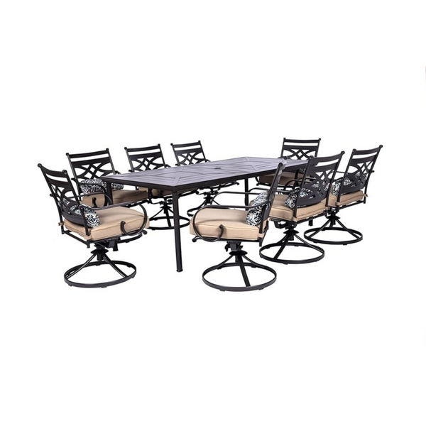 Hanover Montclair Juego de comedor para patio al aire libre de 9 piezas para todo tipo de clima