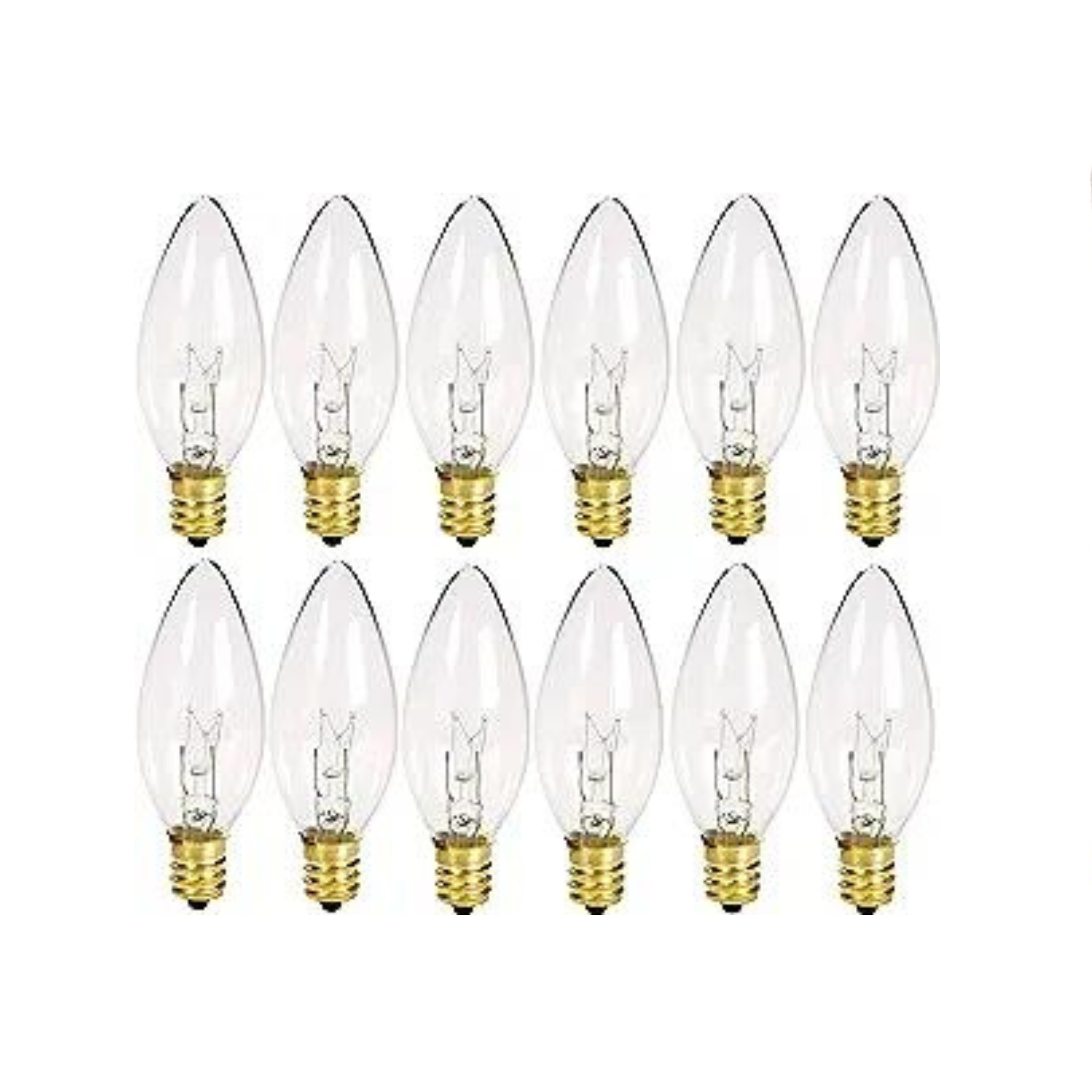 Pack of 12 Crystal Clear Torpedo Tip Candelabra Replacement Bulbs (7W – 120 Volts – E12)
