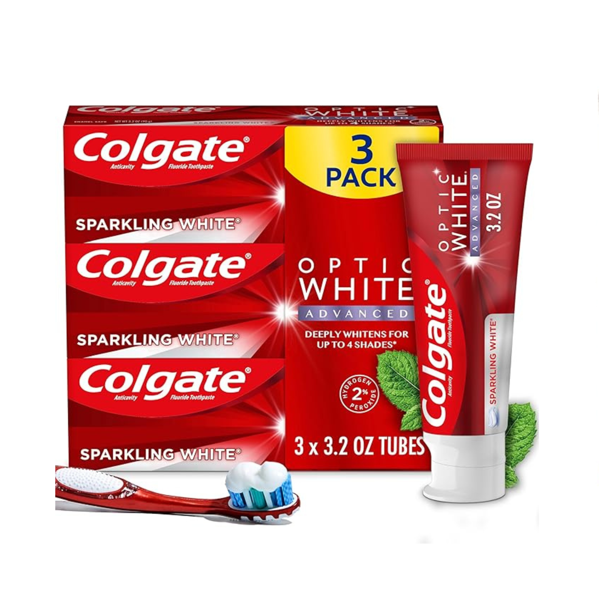 Colgate Optic White Advanced Teeth Whitening Toothpaste (3.2 Oz, 3 Pack)