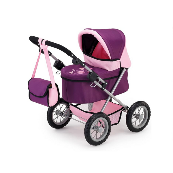 Trendy Pram Purple & Pink Doll Stroller, Includes Shoulder Bag, Fits Dolls Up to 18″, Easy to Fold
