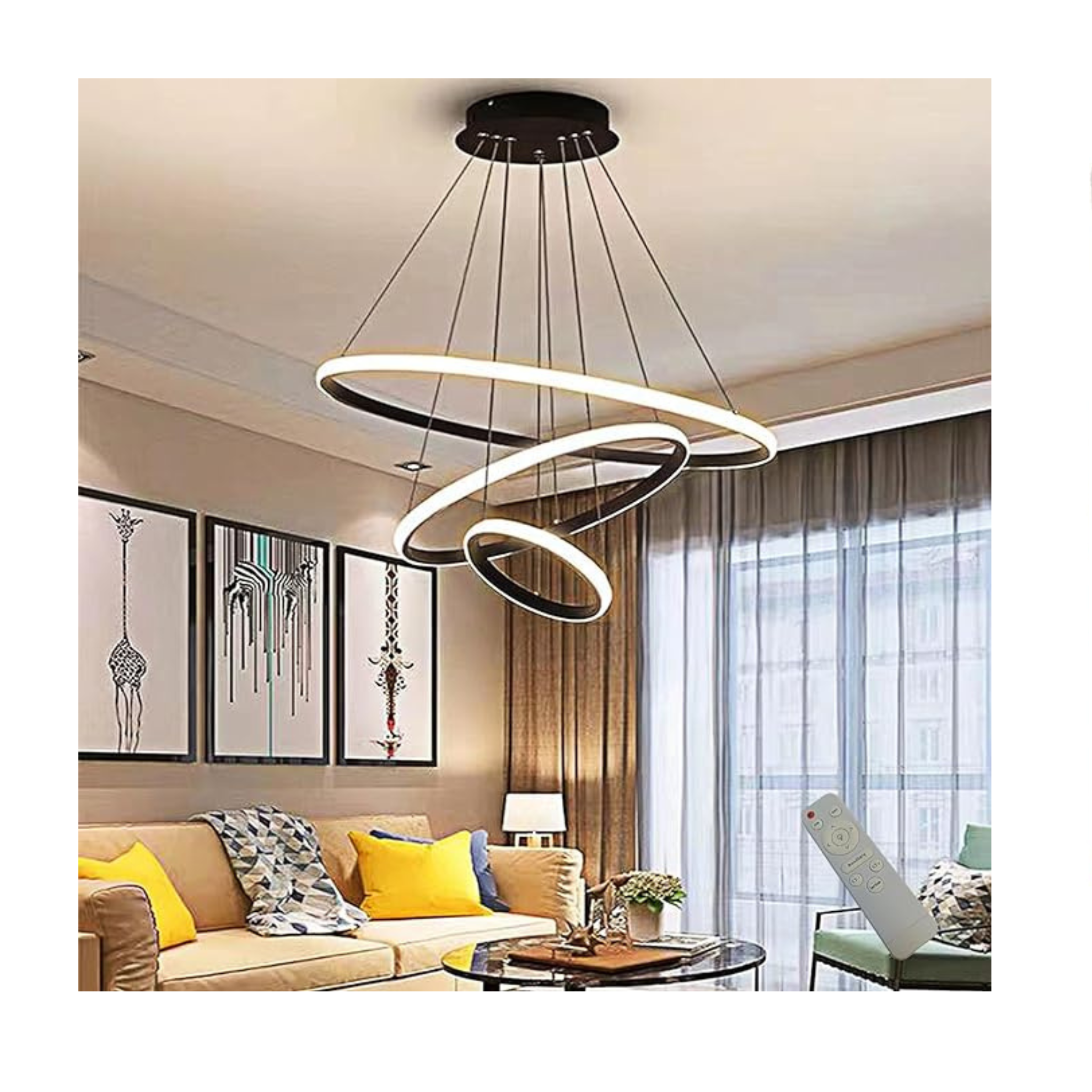 Modern 3 Rings LED Chandelier with Remote Control, Dimmable