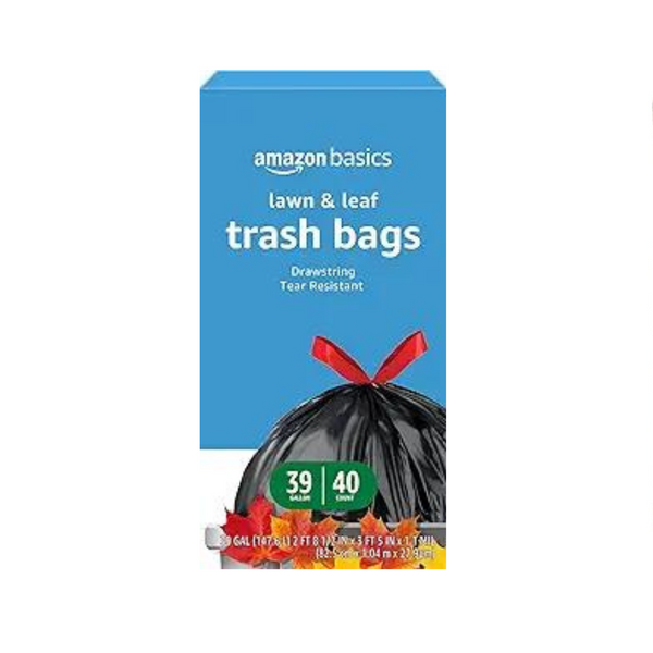 40-Count Amazon Basics Lawn & Leaf Drawstring Trash Bags, 39 Gallon