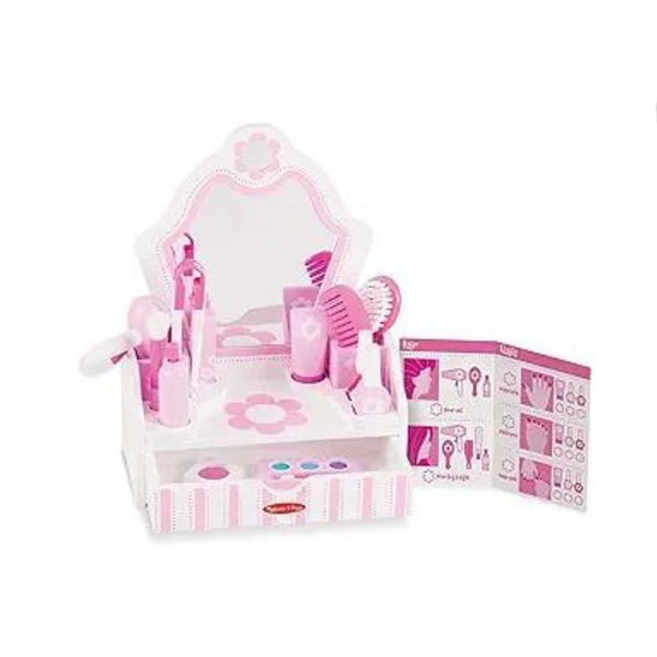 Melissa &amp; Doug Juego de salón de belleza de madera con accesorios (18 piezas)