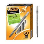 Bolígrafos BIC Round Stic Xtra Life, negro, 60 unidades