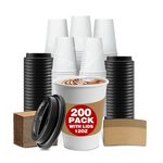 Paquete de 200 vasos de café de papel desechables gruesos de 12 oz con tapas y fundas