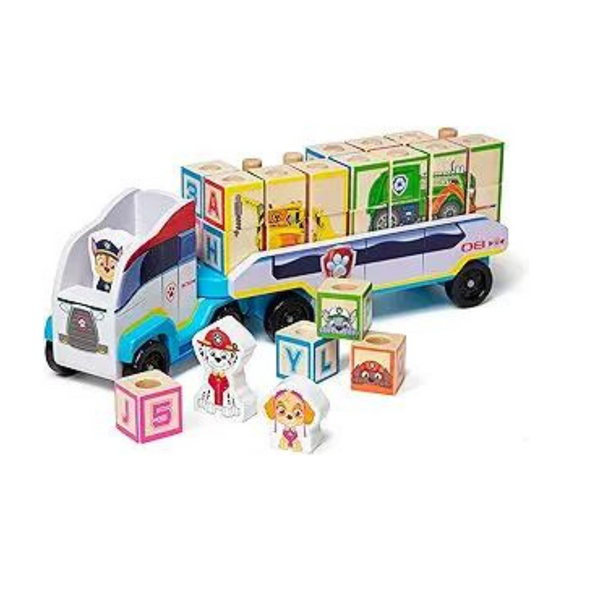 Melissa &amp; Doug Camión de Bloques ABC de Madera Patrulla Canina (33 Piezas)