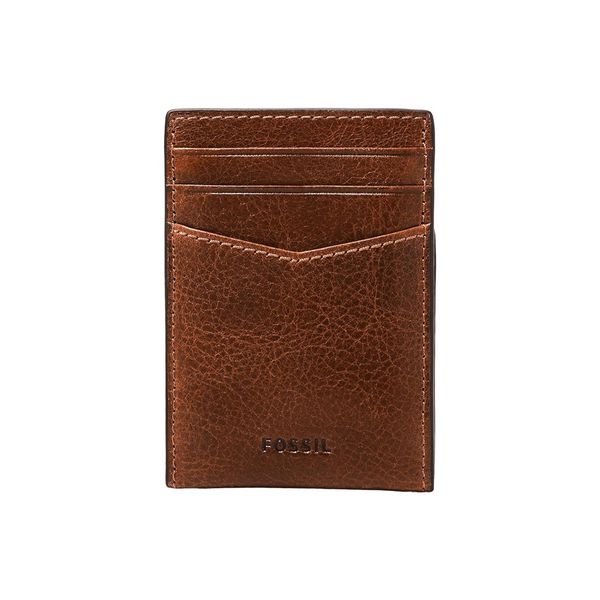Fossil Tarjetero magnético minimalista de cuero para hombre con clip para billetes y bolsillo frontal