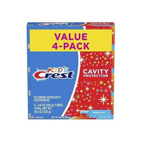 Pasta dental Crest Kids Cavity Protection, sabor divertido y brillante (4.6 oz, paquete de 4)