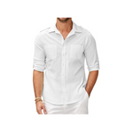 Camisa de lino y algodón de manga larga para hombre