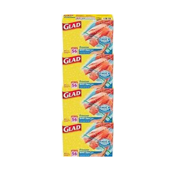 4 cajas de 56 bolsas de plástico de un cuarto de galón para almacenamiento en el congelador con cremallera Glad