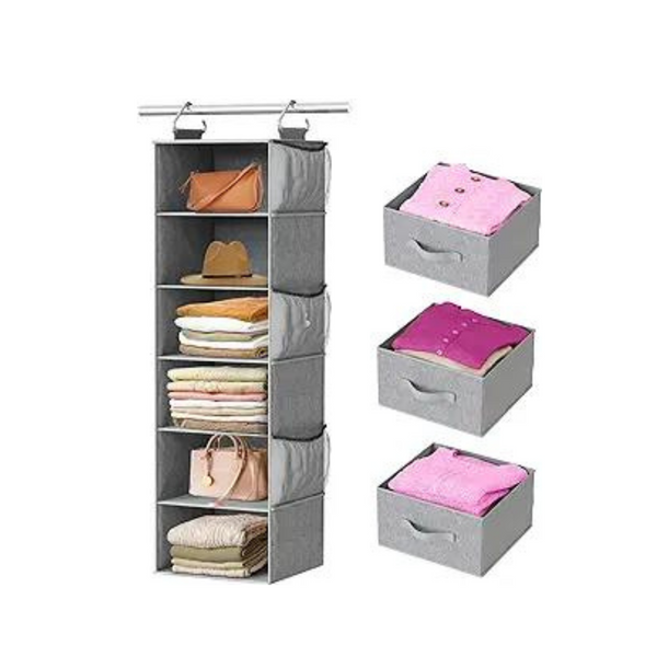 Organizador de armario colgante de 6 estantes Pipishell con 3 cajones