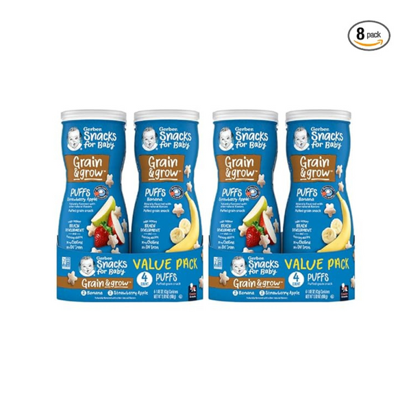 Paquete variado de bocadillos para bebés Gerber de 8 paquetes (plátano y manzana fresa)