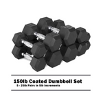 Juego de mancuernas hexagonales de goma de 150 lb con tapa