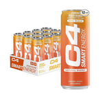 Paquete de 12 bebidas energéticas inteligentes C4 de 12 onzas sin azúcar (néctar de mango y durazno)