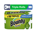 Toallas de papel Bounty Select-a-Size, 6 rollos triples (= 18 rollos de tamaño normal)