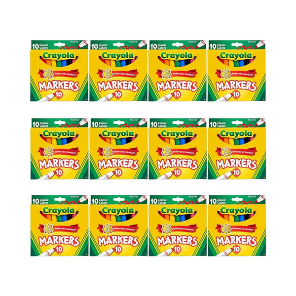 12 paquetes de marcadores Crayola Broad Line con 10 colores