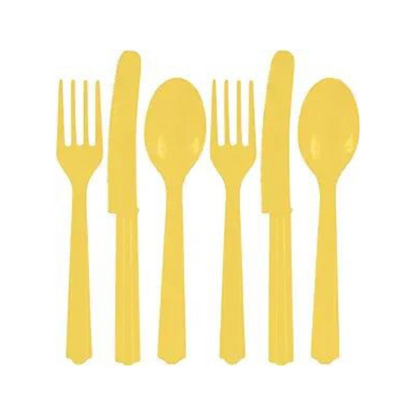 Pack Of 24 Sunhine Yellow Plastic Cutlery Party Set