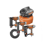 Compresor de aire tipo panqueque eléctrico portátil Ridgid de 6 galones con 3 clavadoras/grapadoras