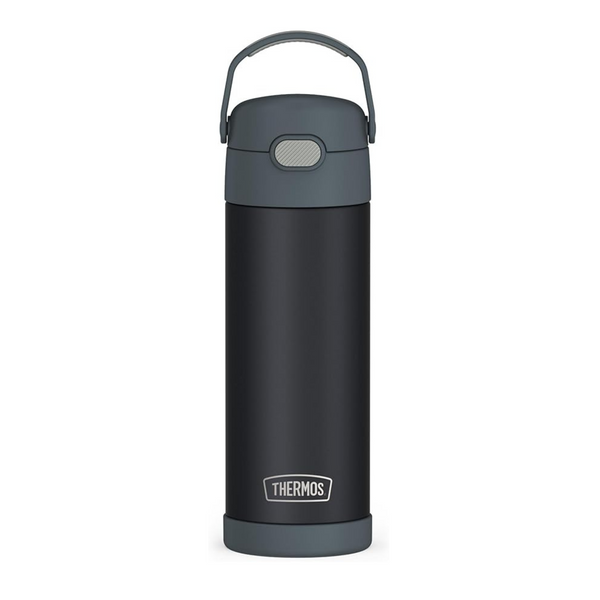 Botella de agua con aislamiento al vacío de acero inoxidable Thermos FUNtainer de 16 oz (carbón vegetal)