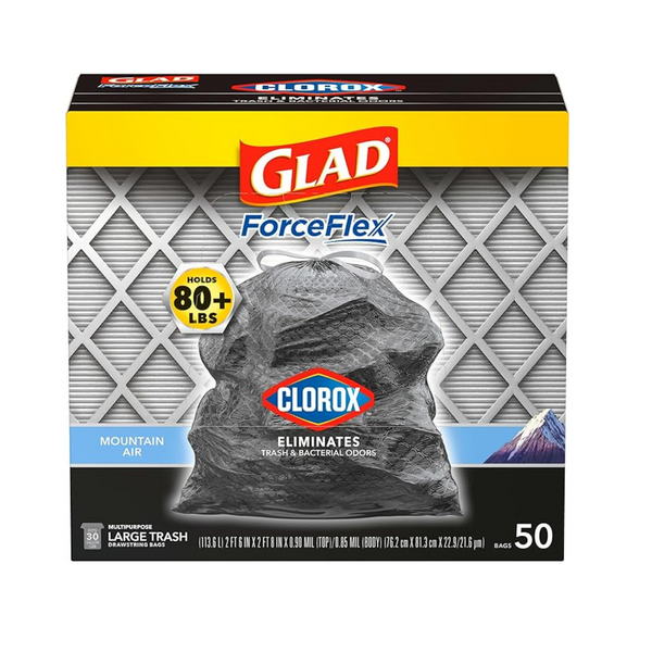 Bolsas de basura con cordón Glad ForceFlex de 30 galones, 50 unidades (aire de montaña)