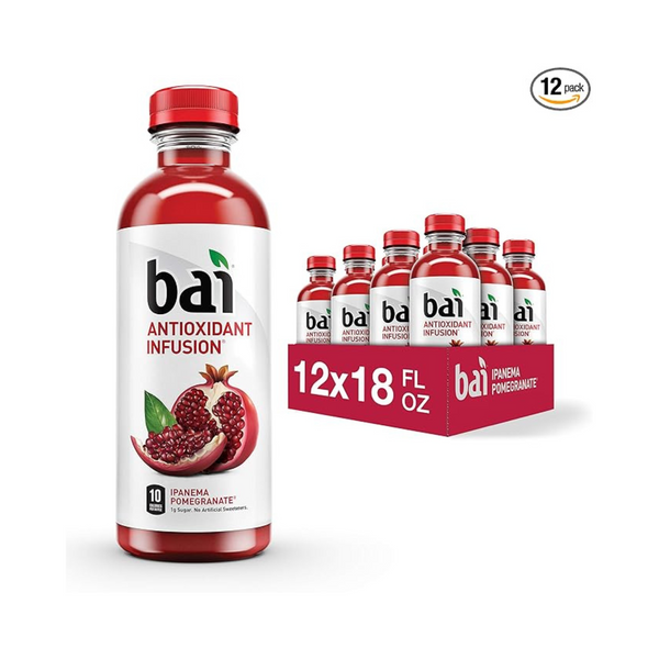 12 botellas de agua con sabor a Bai, granada de Ipanema, bebidas con infusión de antioxidantes (botella de 18 onzas líquidas)