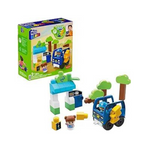MEGA BLOKS Fisher Price Toddler Building Blocks, Green Town Charge & Go Bus with 34 Pieces, 2 Figures