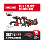 Kit combinado de 6 herramientas Craftsman V20 con 2 baterías de 2 Ah + 1 batería de 4 Ah y cargador