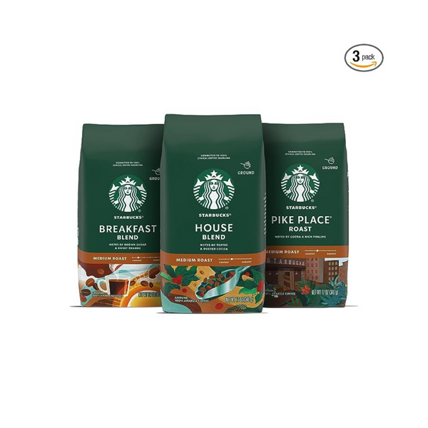 3 bolsas de café molido Starbucks, paquete variado de tostado medio, 100% arábica