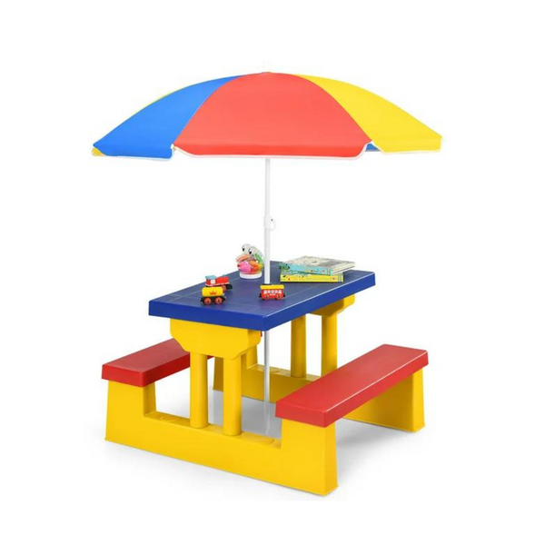 Mesa de picnic para niños Costway de 4 asientos con sombrilla