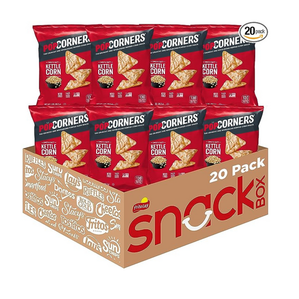 Paquete de 20 paquetes de refrigerios Popcorners Kettle de maíz o sal marina de 1 oz