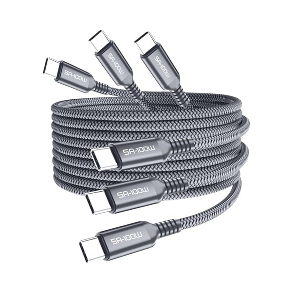 Paquete de 3 cables de carga Elebase USB tipo C a tipo C de 100 W (3,3' + 6,6' + 10')