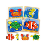 4-Pack Toy Life Wooden Toddler Puzzles (Sea Animals)