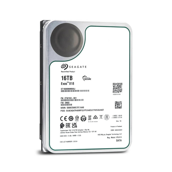 Disco duro Seagate Exos X18 Enterprise de 16 TB de 3,5" 7200 RPM 6 Gb/s (recertificado)