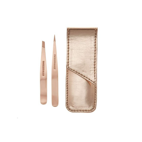 Tweezerman Petite Point and Slant Tweezer Set with Travel Case (Rose Gold)