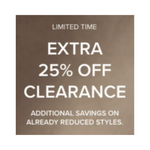 Get up to 60% off Clearance + Receive an Extra 25% off at Checkout