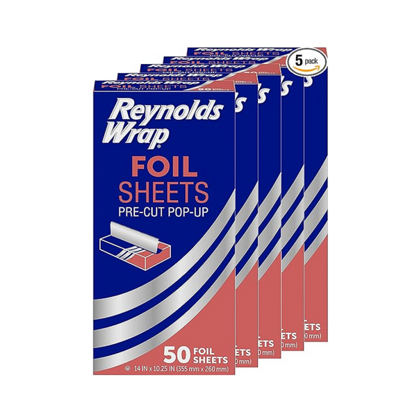 Paquete de 5 hojas de papel de aluminio emergentes precortadas Reynolds Wrap de 50 unidades (14" x 10,25")