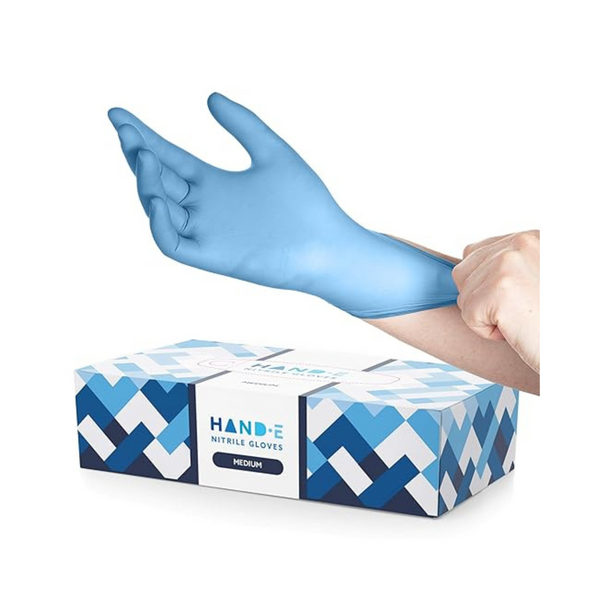 Paquete de 100 guantes desechables de nitrilo azul de tamaño mediano