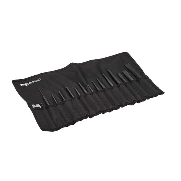 Juego de punzones y cinceles de acero al cromo vanadio Amazon Basics de 16 piezas con bolsa de almacenamiento