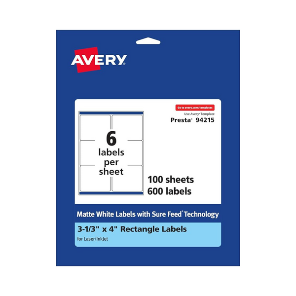 Avery Matte White Rectangle Labels with Sure Feed