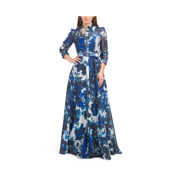 TERI JON Vestido camisero estampado floral para mujer con cinturón