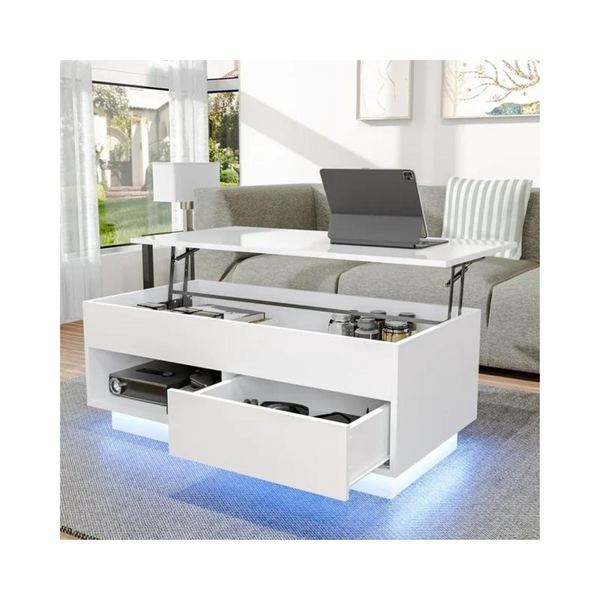 Hommpa 39.4" Modern Rectangle Lift Top Coffee Table with Led