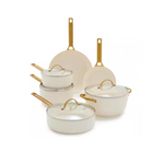 Juego de utensilios de cocina antiadherentes de cerámica y aluminio anodizado GreenPan Reserve de 10 piezas (crema)