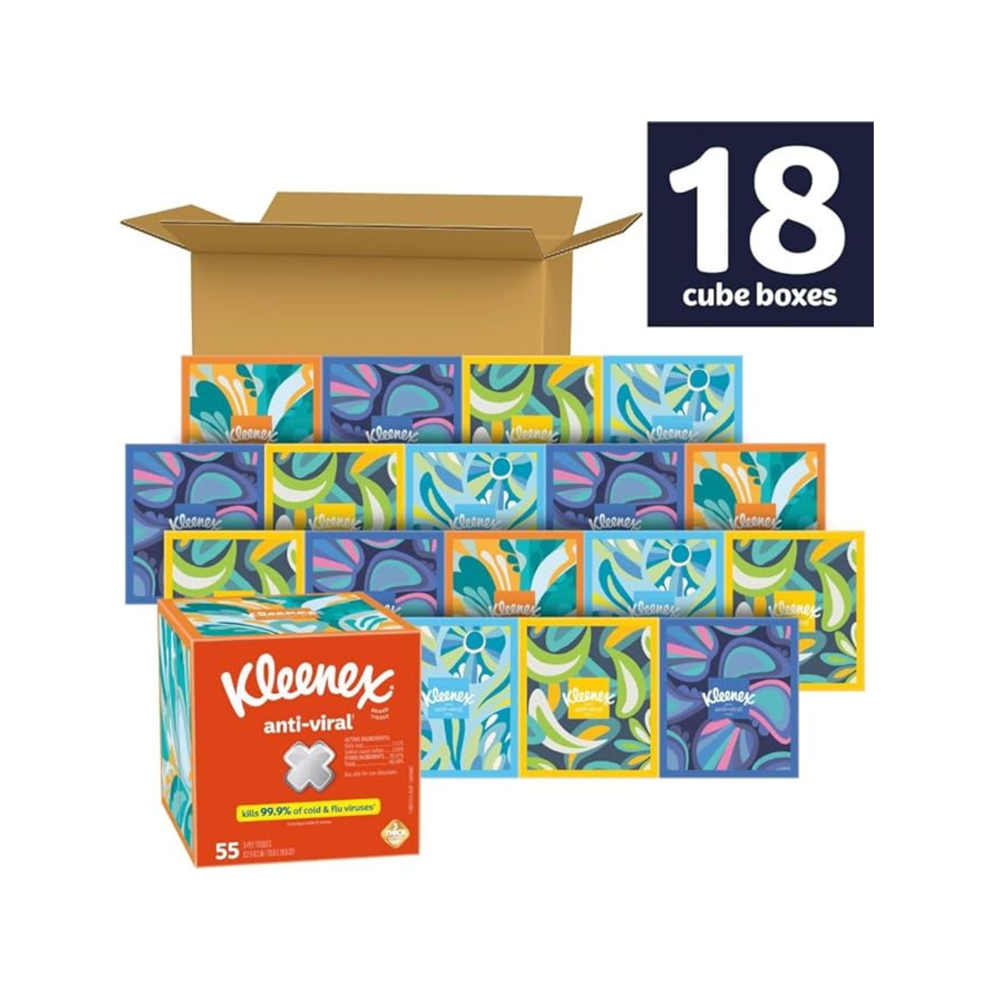 18 Boxes of 55-Count Kleenex Anti-Viral 3-Ply Facial Tissues + $6.50 Amazon Credit
