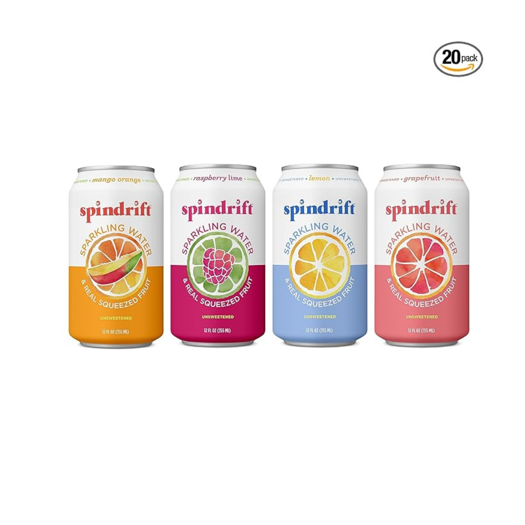 20-Pack Spindrift Sparkling Water in 4 Flavor Variety Pack Cans