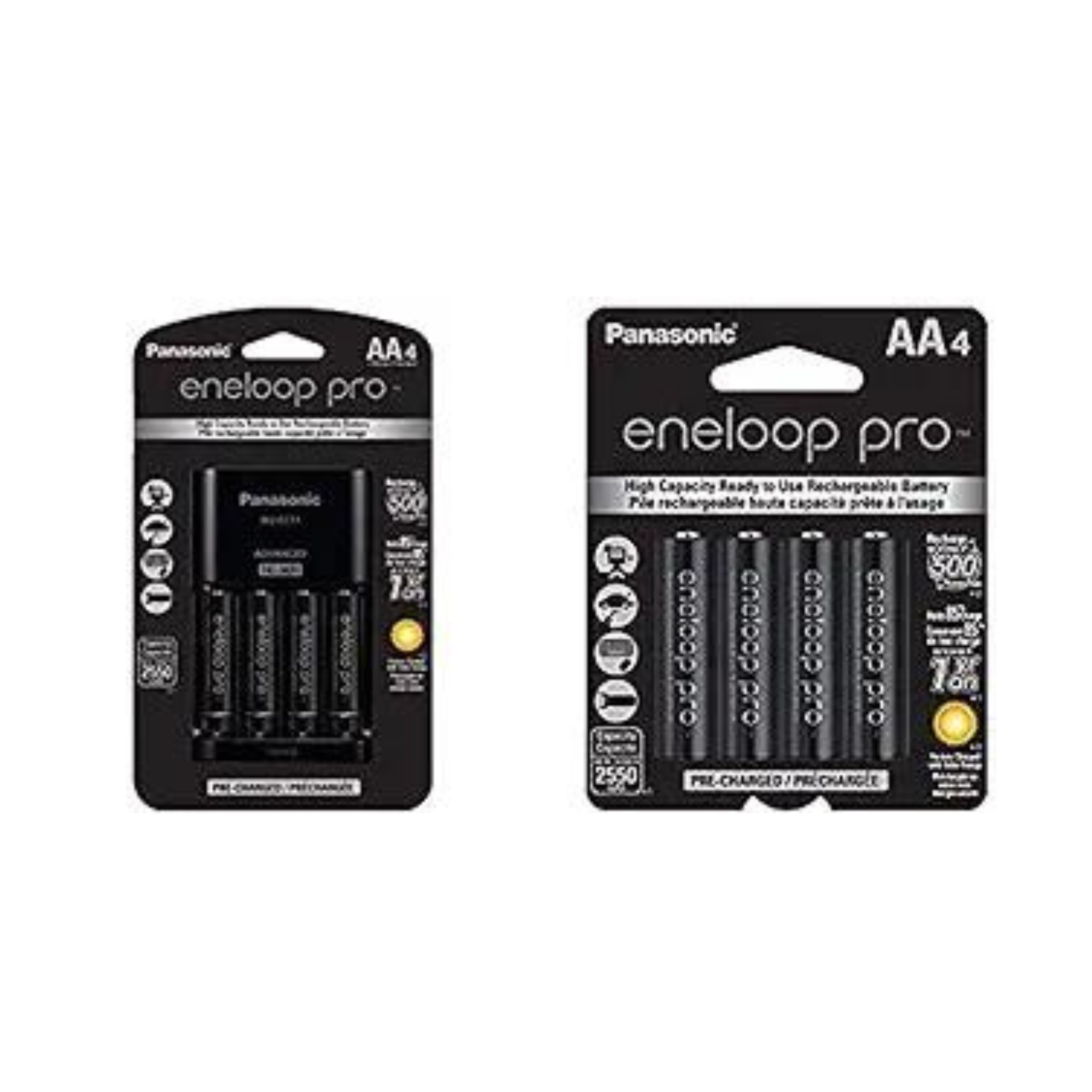 Panasonic Eneloop Pro Charger w/ 4-Pack 2500mAH AA Batteries + Extra 4-Pk Pro AA