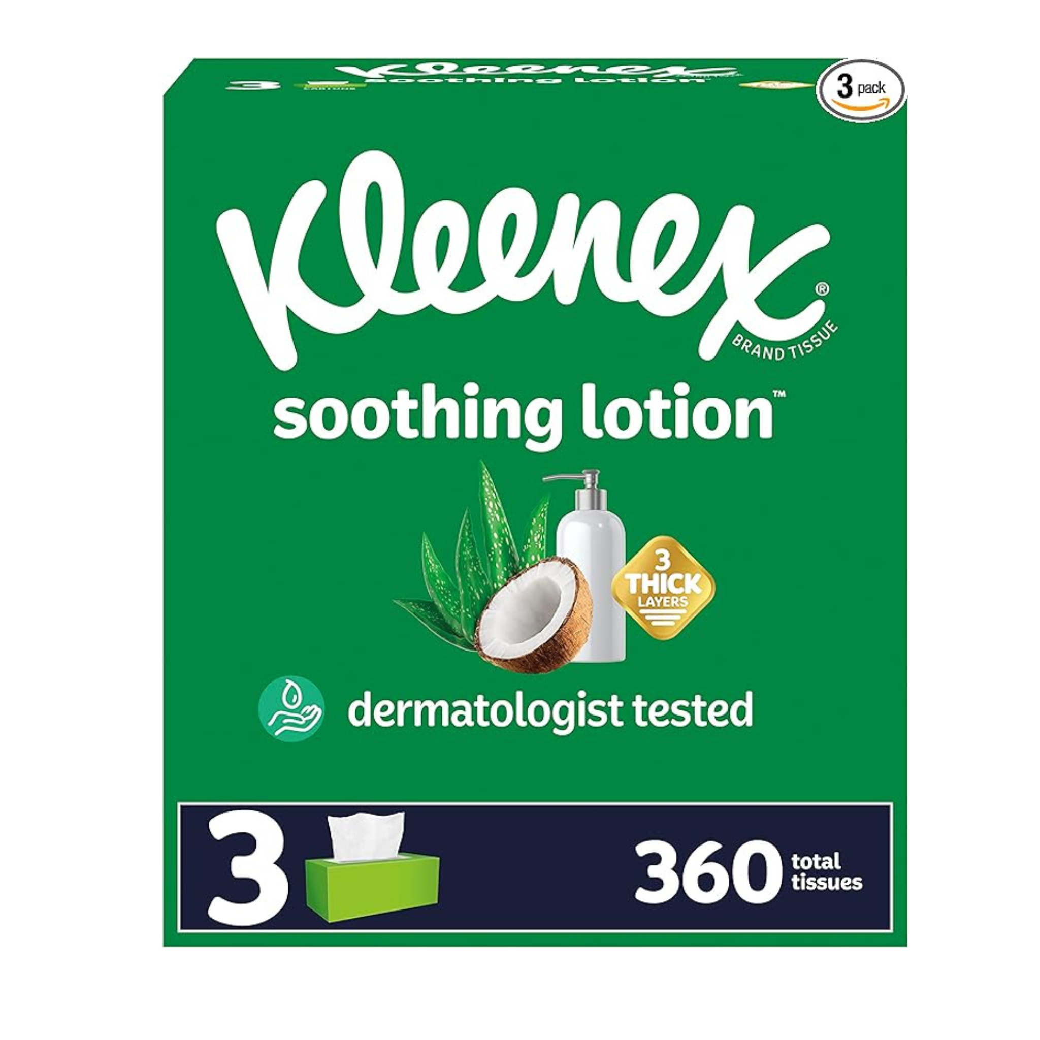3-Pack 120-Count Kleenex 3-Layer Facial Tissues (Soothing Lotion)