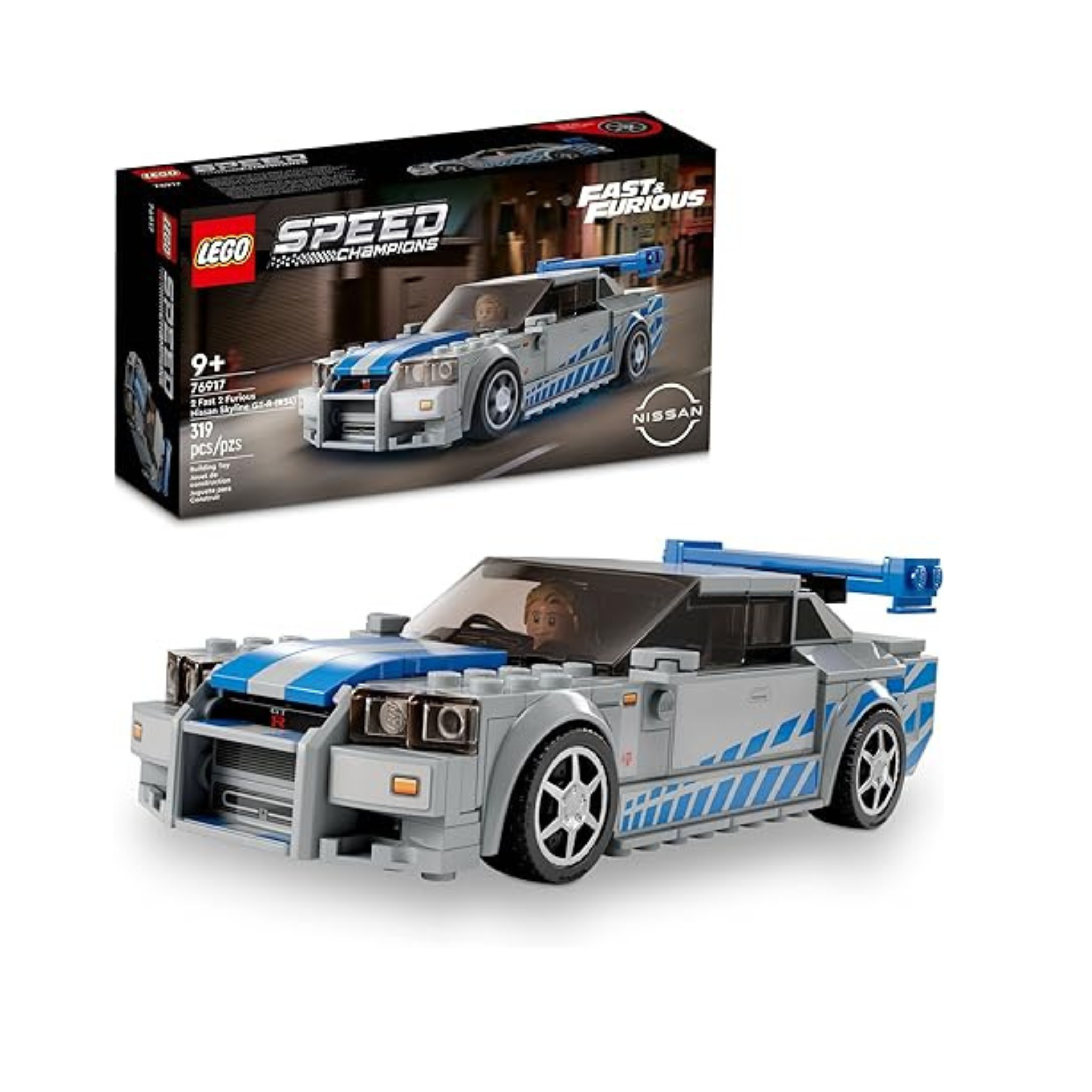 319-Piece LEGO Speed Champions 2 Fast 2 Furious Nissan Skyline GT-R 34 Kit