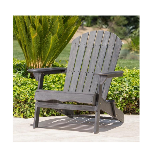 Highland Dunes Kalicki Solid Acacia Wood Folding Adirondack Chair (Dark Gray)
