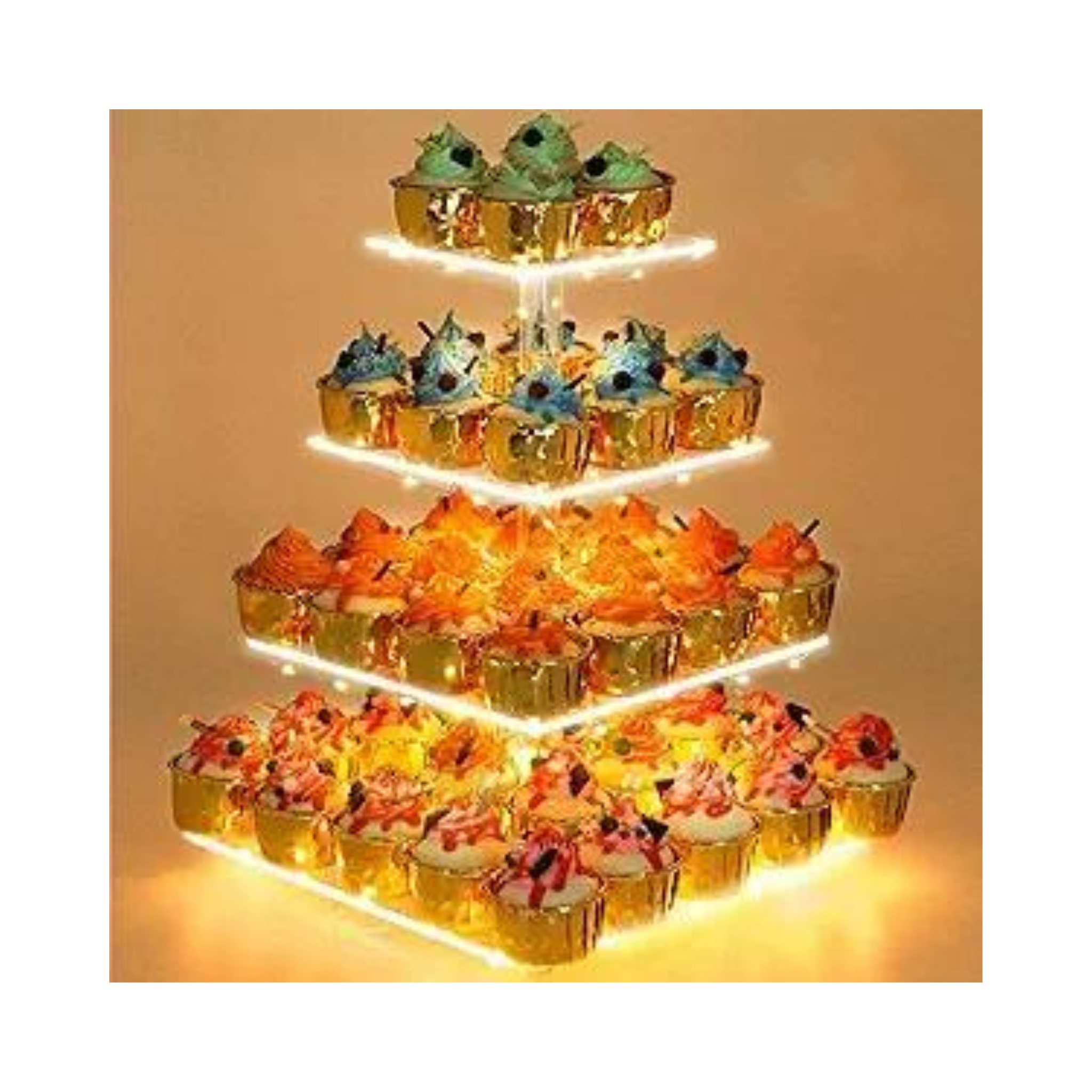 4 Tier Cupcake Stand Acrylic Display w/ LED Lights